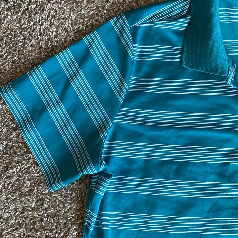 Nike Golf Tour Performance Dr-Fit Teal & White Stripe Polo Shirt, Women’s L